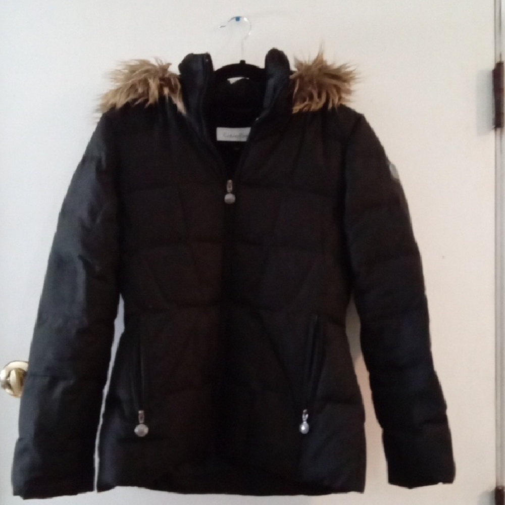 Calvin Klein Black Puffer Jacket with Faux Fur Trim